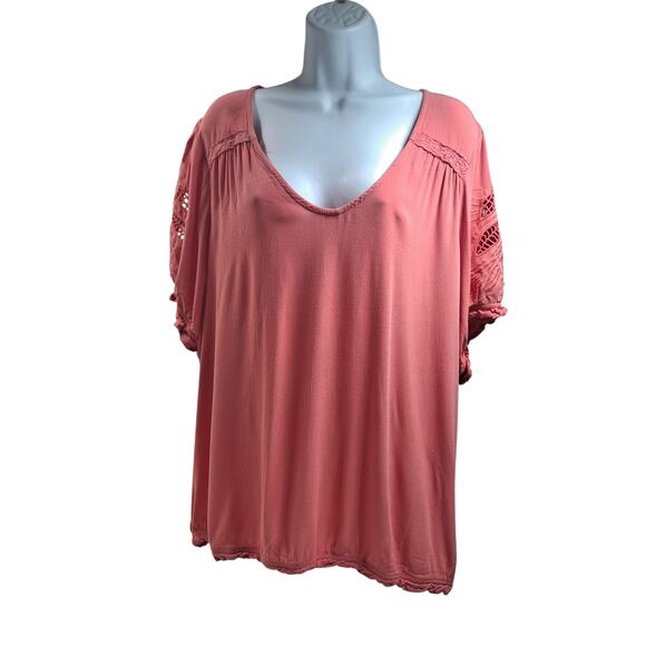 Maurices Tops - Maurices Women's 2X Blouse Coral Colored Short Sleeve Scoop Neck